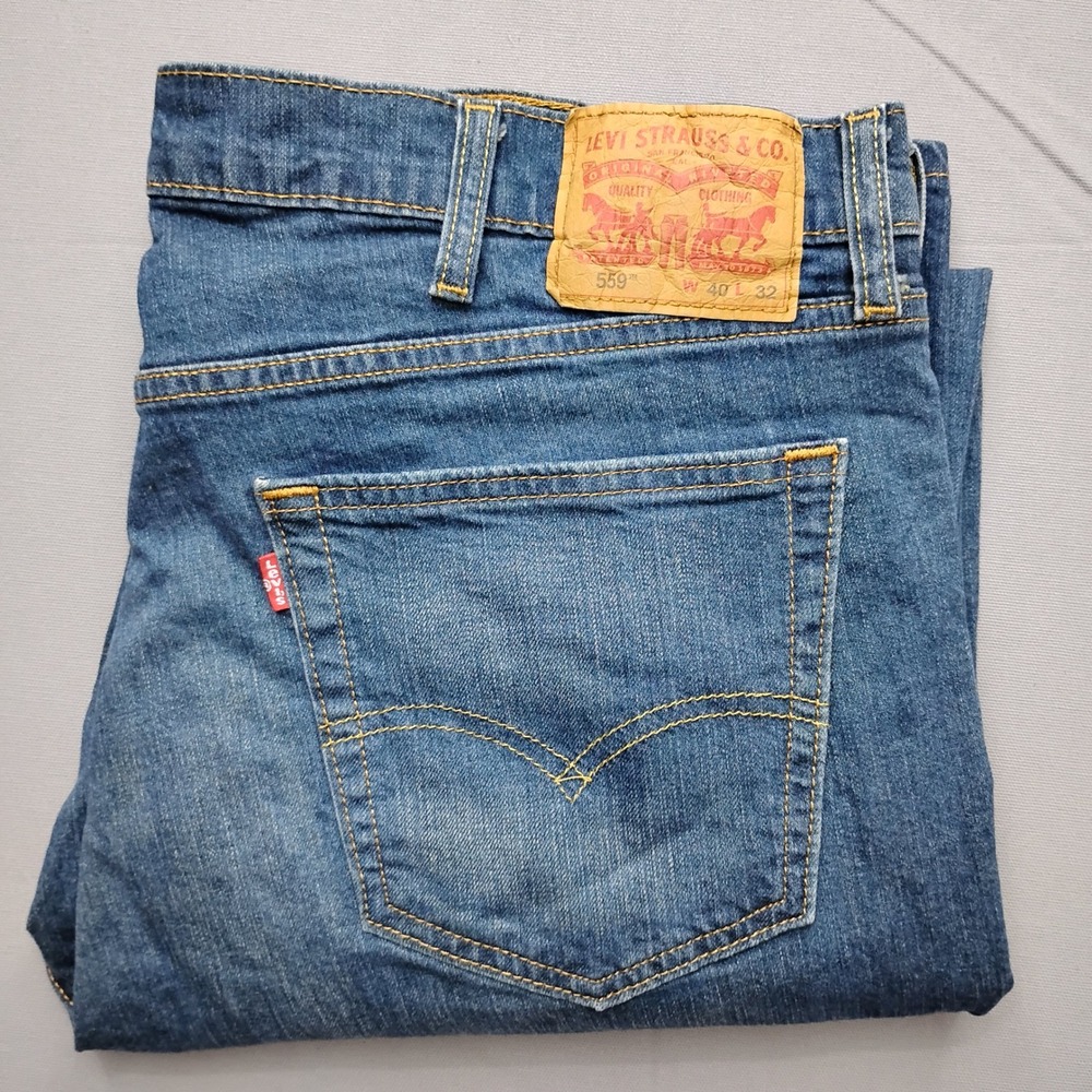 Levis 559 Mens Relaxed Straight Leg Jeans Blue Denim 40x32 Medium Wash
